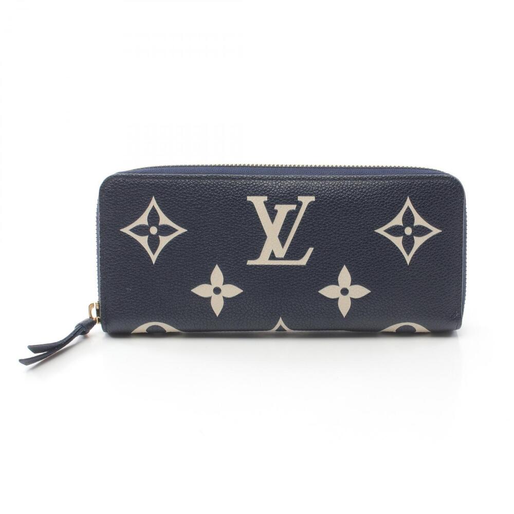 Louis Vuitton Portefeuille Clemence Round Wallet Leather Navy Blue Ivory White